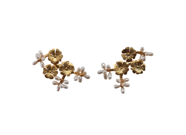Brincos Flor e Pérolas Prata