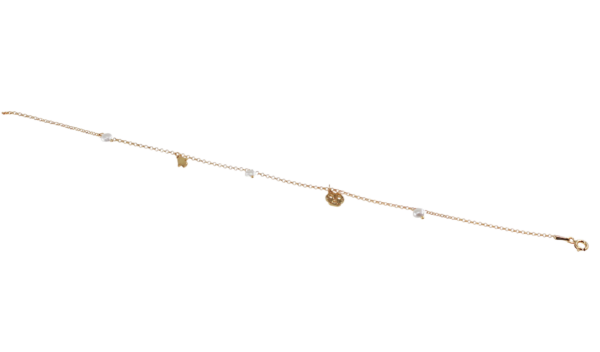 Pulseira Perneira Amuletos Pérolas Prata