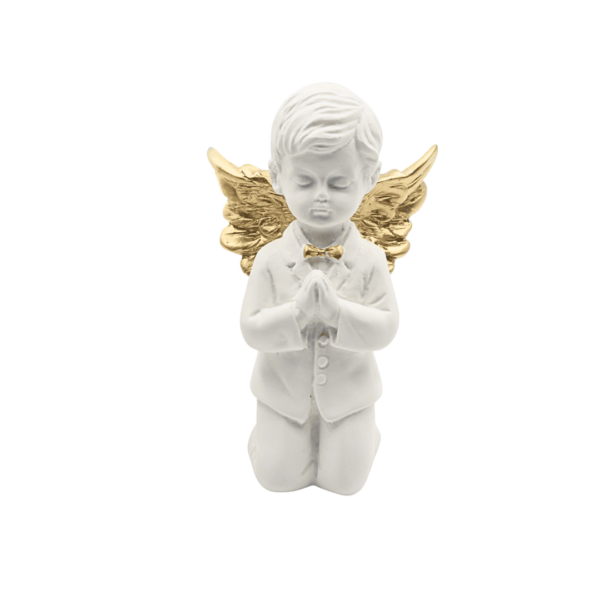 Anjo Orando Menino Branco PVD Prateado