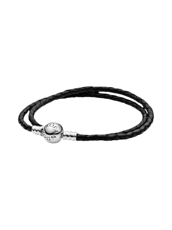 Pulseira de Couro Dupla Preta Pandora