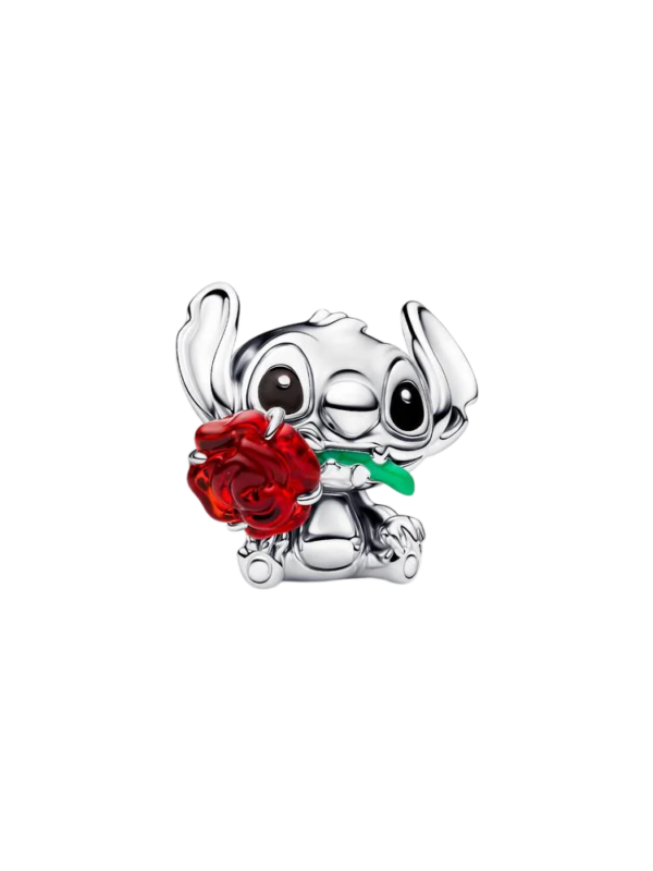 Conta Vidro Murano Rosa Stitch Disney Pandora