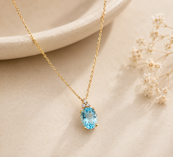Colar Diamantes e Topázio Ouro 19,2Kt