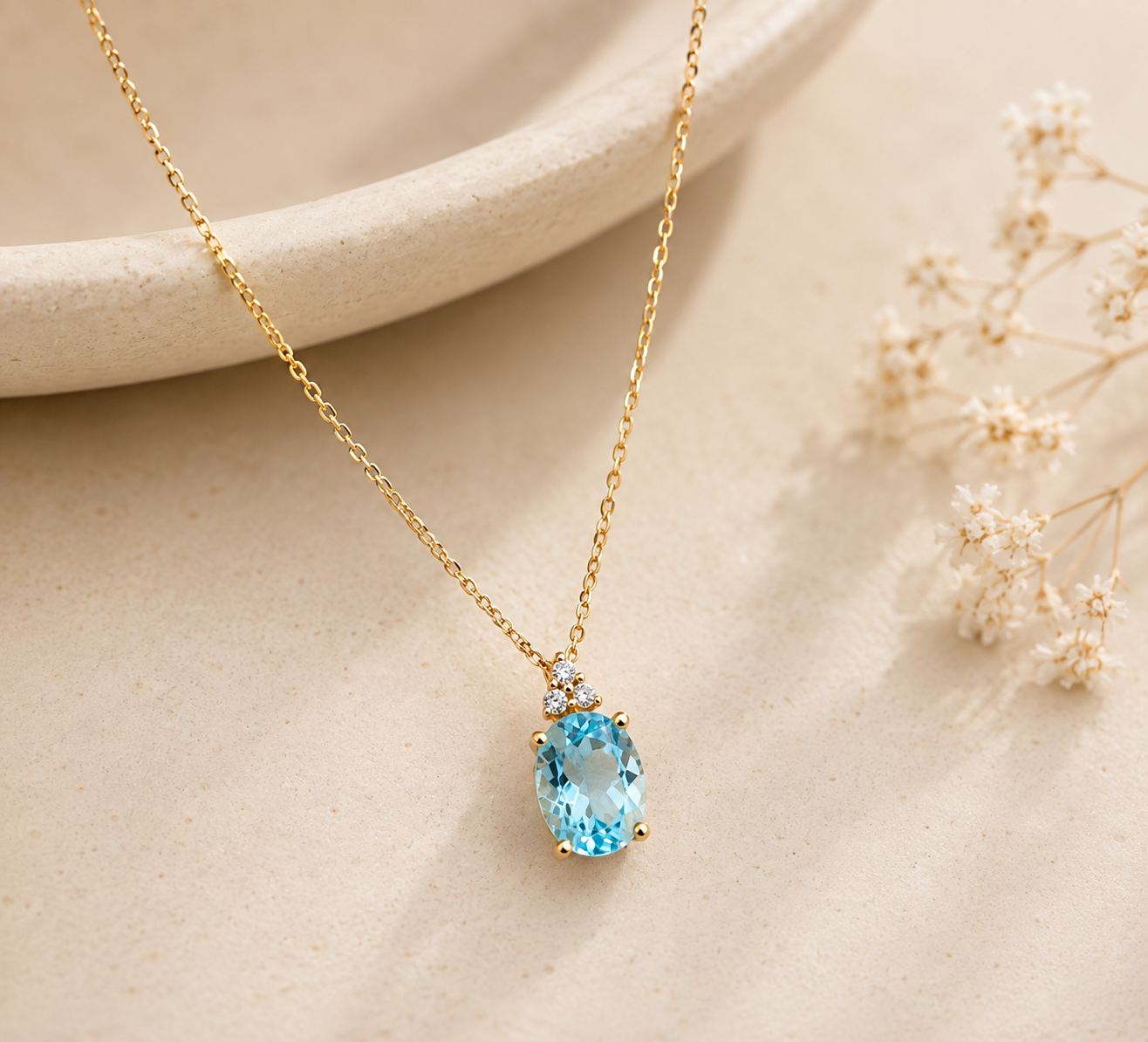 Colar Diamantes Agua marinha ouro 19,2Kt