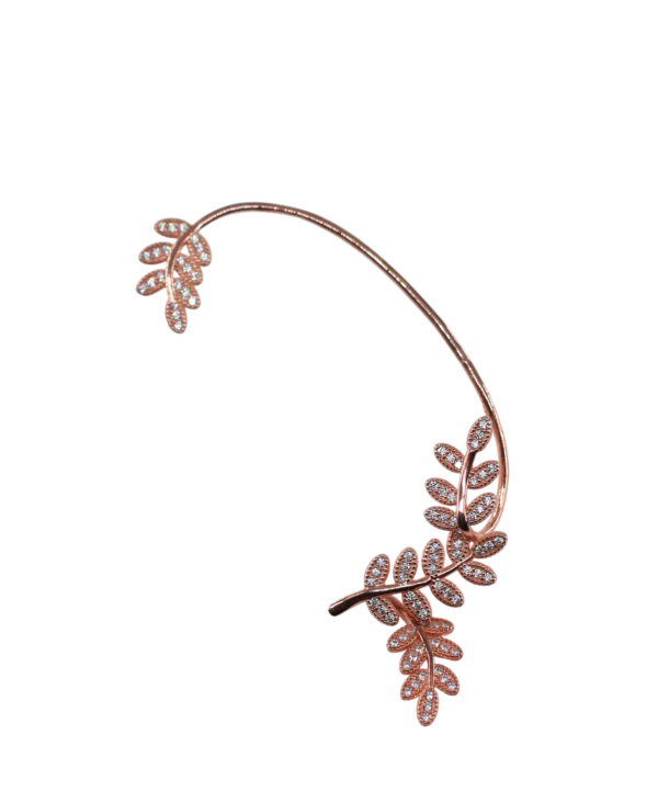 Brinco + Earcuff Folha Rose Prata
