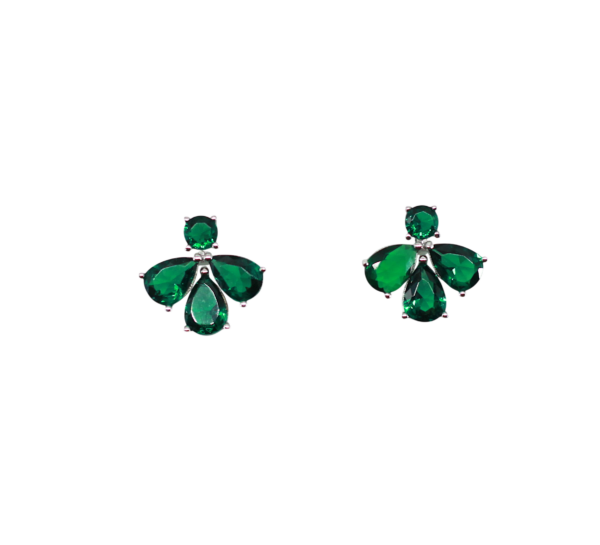Brincos Flor Verde Prata