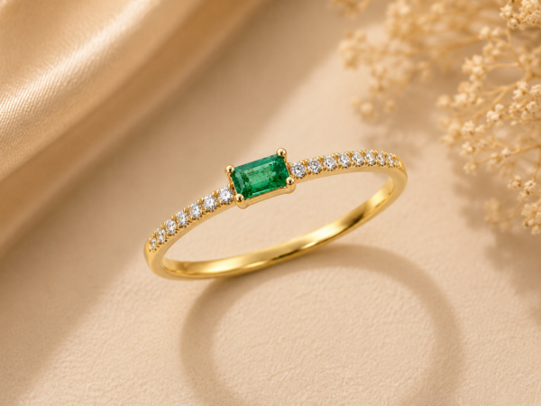 Anel Esmeralda Diamantes Ouro 19,2Kt