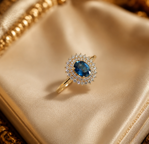 Anel LadyDi Diamantes Safira Ouro 19,2KT
