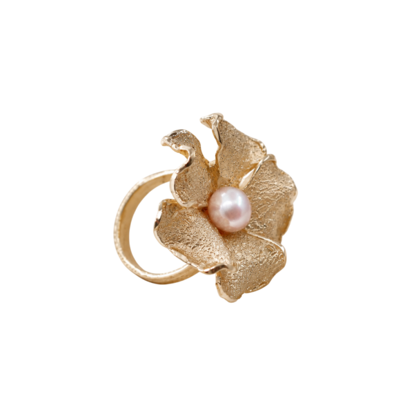Anel Flor e Pérola Prata
