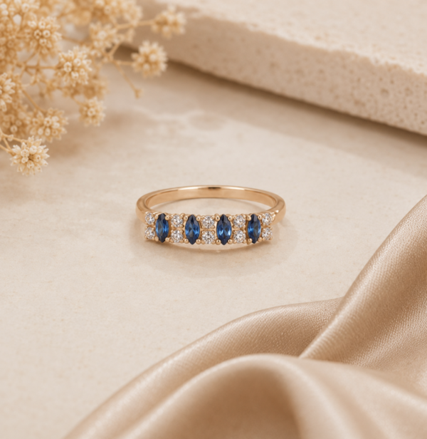 Anel Zircónias Pedra Azul Ouro 19,2Kt