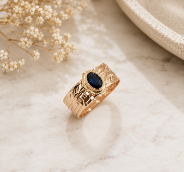 Anel 7 Alianças Pedra Azul Ouro 19,2Kt