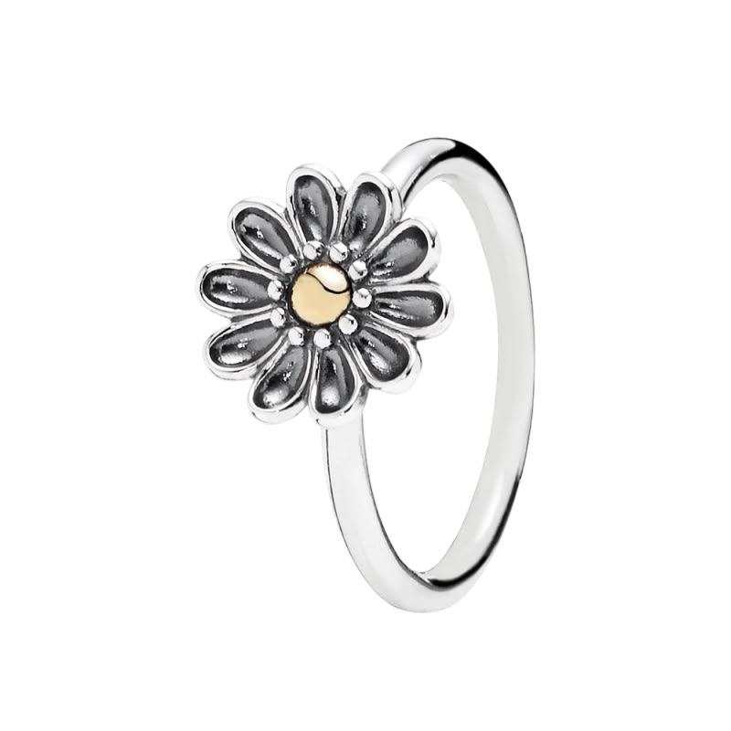 Anéis Flor Prata e Ouro 14kts. Pandora