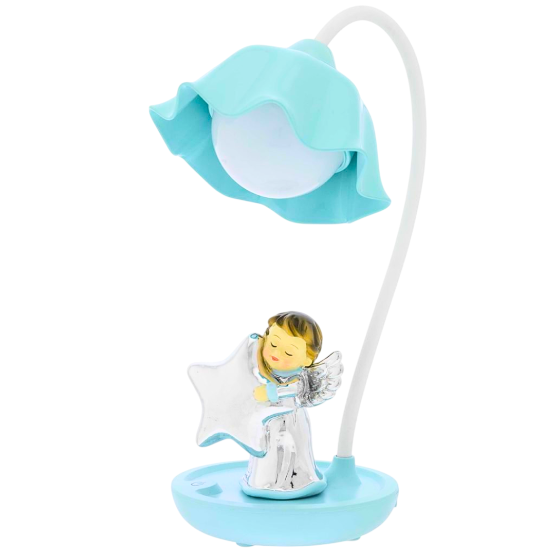Candeeiro Led Anjo Azul Estrela Azul Resina Prateada