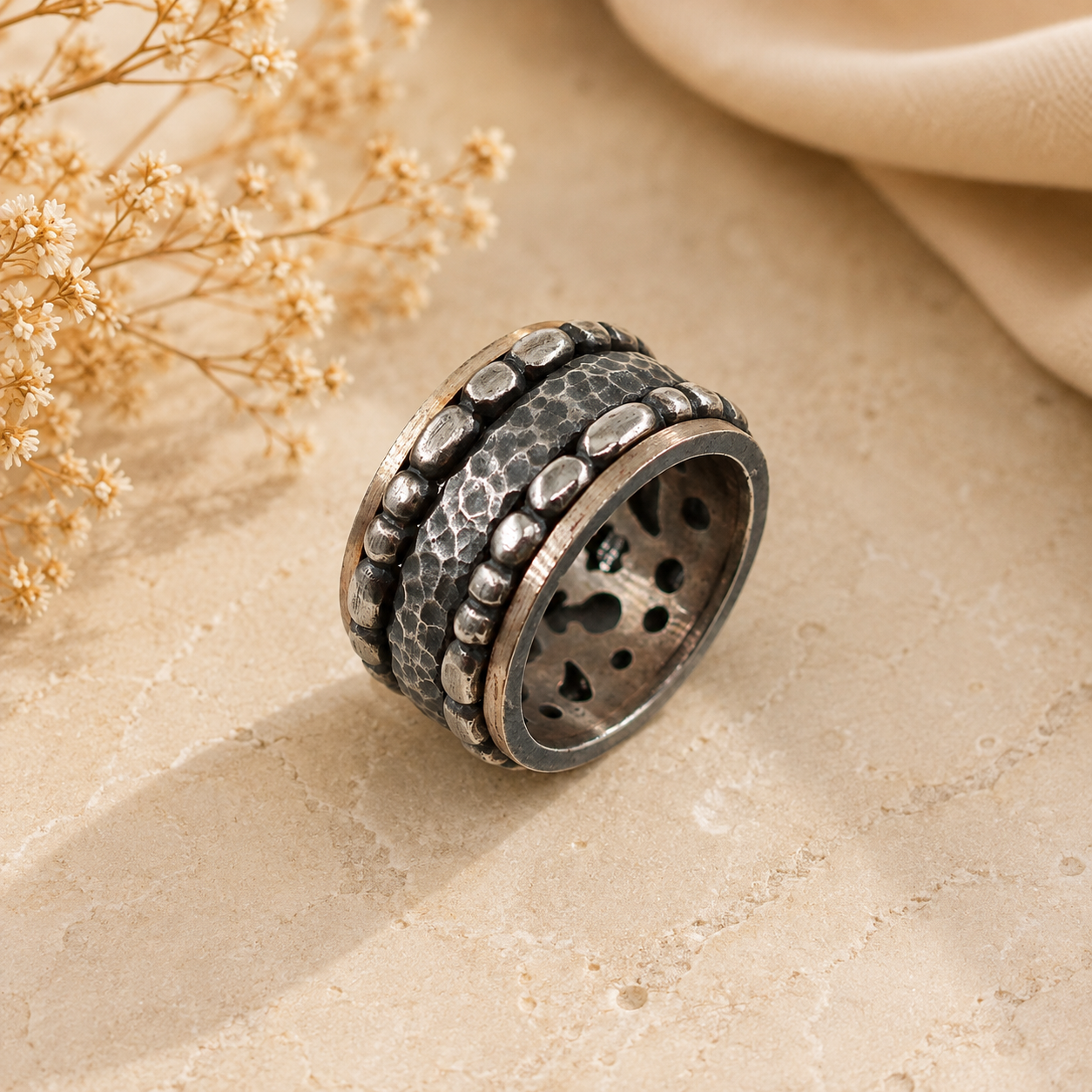 Anel 12mm Prata e Ouro 9kt