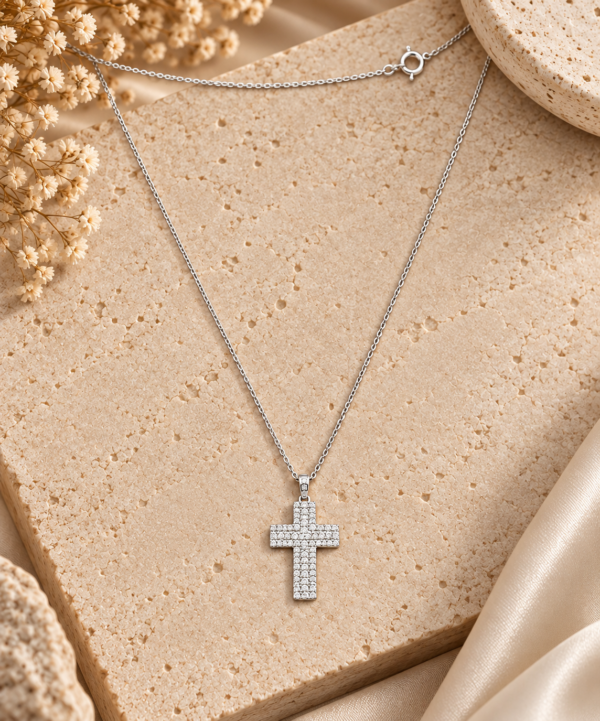 Colar Cruz zircónias Ouro Branco 19,2Kt