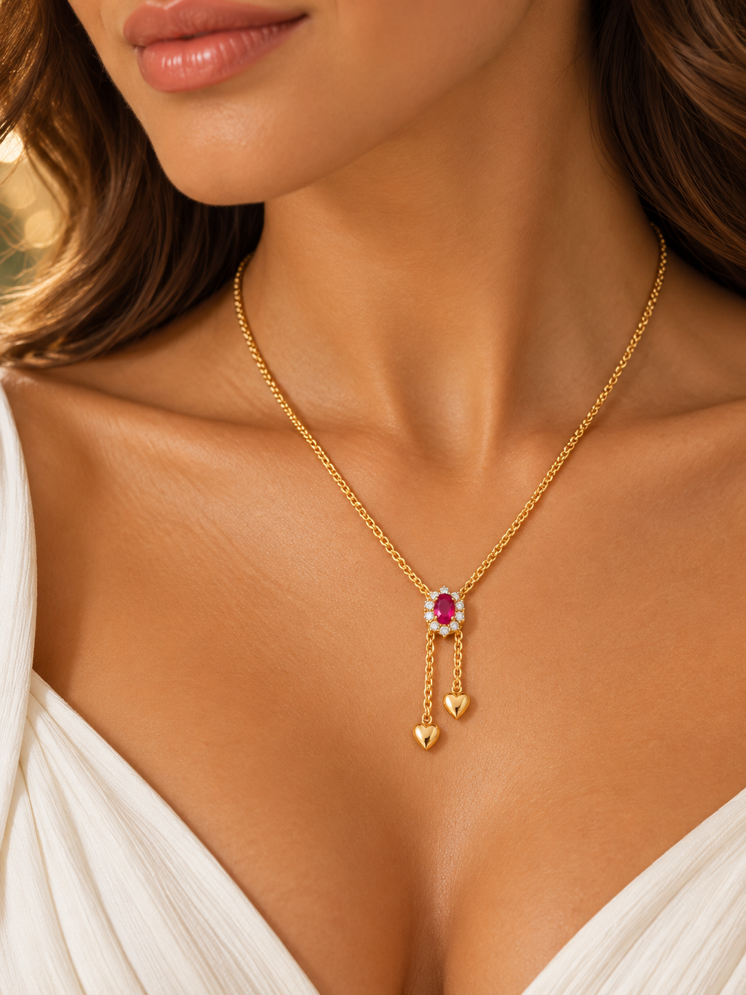Colar Dourado com Pingente de Rubi