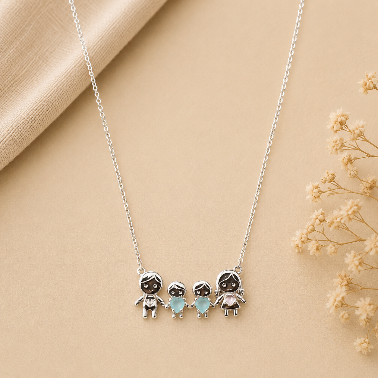 Colar Familia 2 meninos Prata