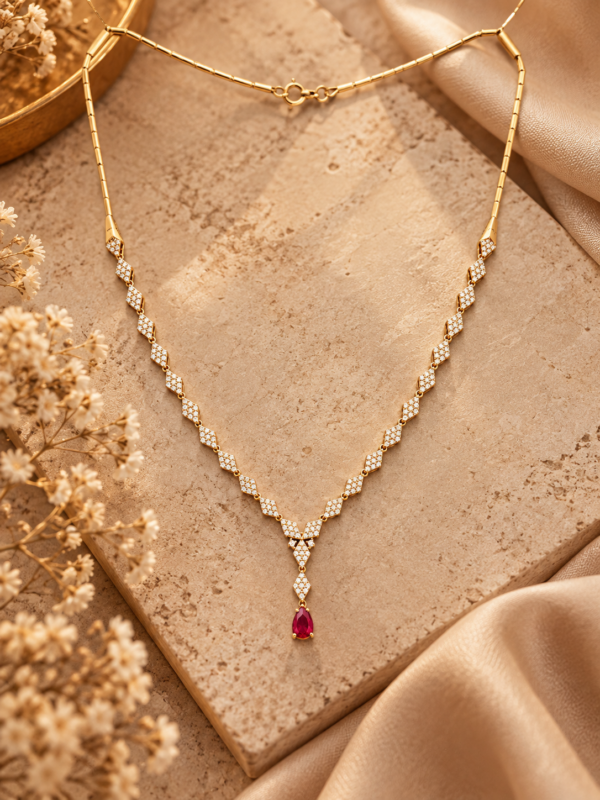 Colar Losangos zircónias Ouro 19,2Kt