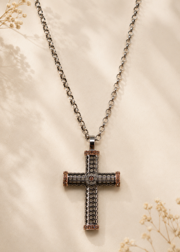 Colar Cruz Prata e Ouro 9kt