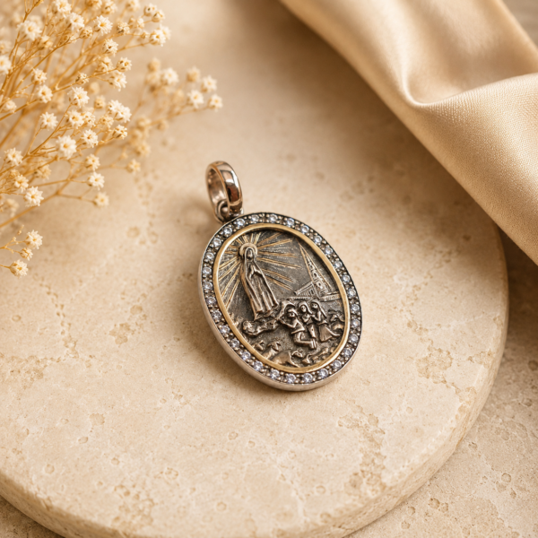 Medalha N.Sra. Fátima Prata e Ouro 9kt