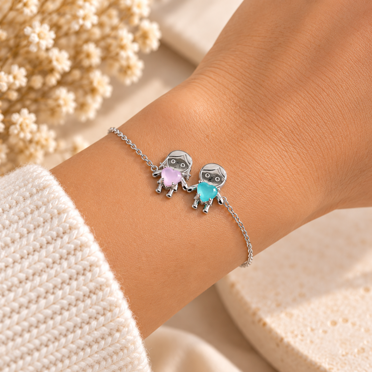 Pulseira menino e menina prata