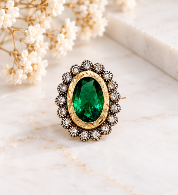 Alfinete LadyDi Prata e Ouro 9Kt