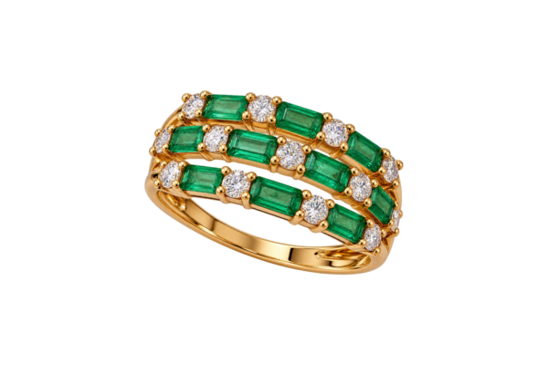 Anel Esmeraldas e Diamantes Ouro 19,2kt