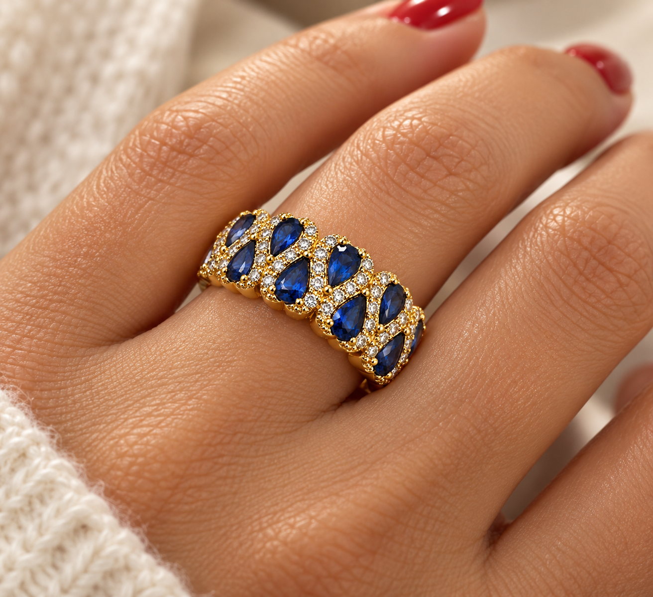 Anel Safiras E Diamantes Ouro 19,2Kt