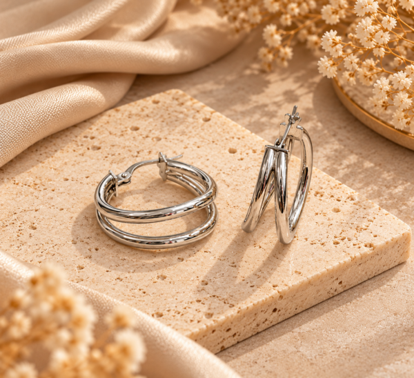 Argola Dupla Ouro Branco 19.2Kt