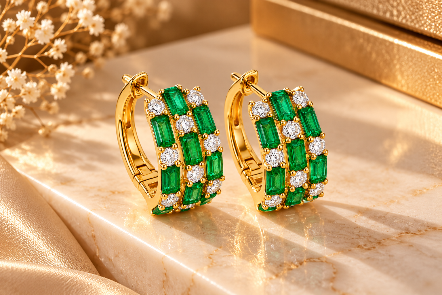 Brincos Esmeraldas Diamantes
