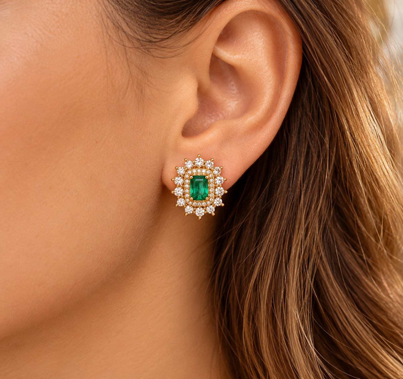 Brincos LadyDi Diamantes Ouro 19,2Kt