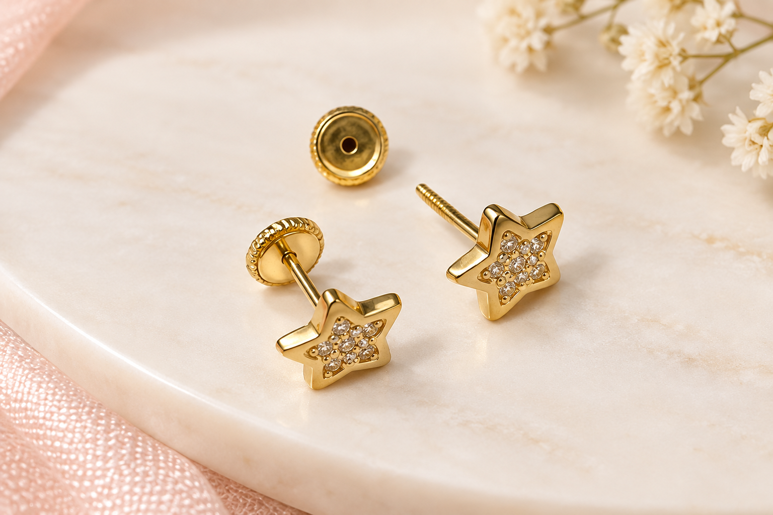 Brincos Ouro 18Kt Estrela Zirconia