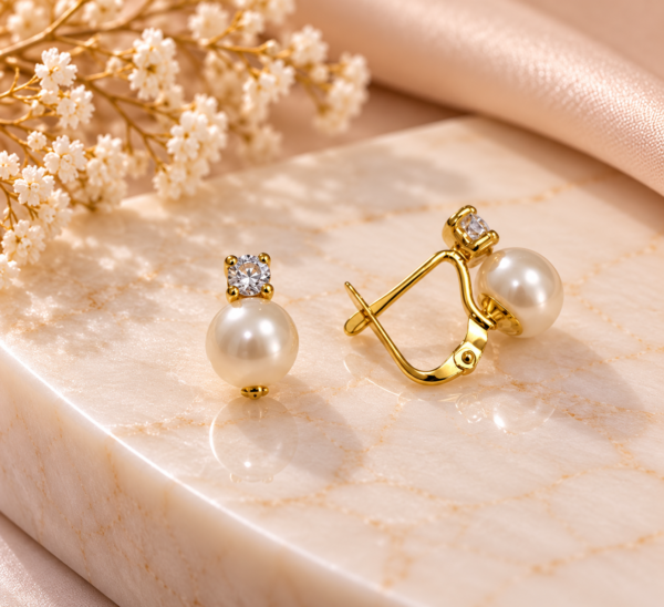 Brincos Com Pérola e Zircónia Ouro 18Kt