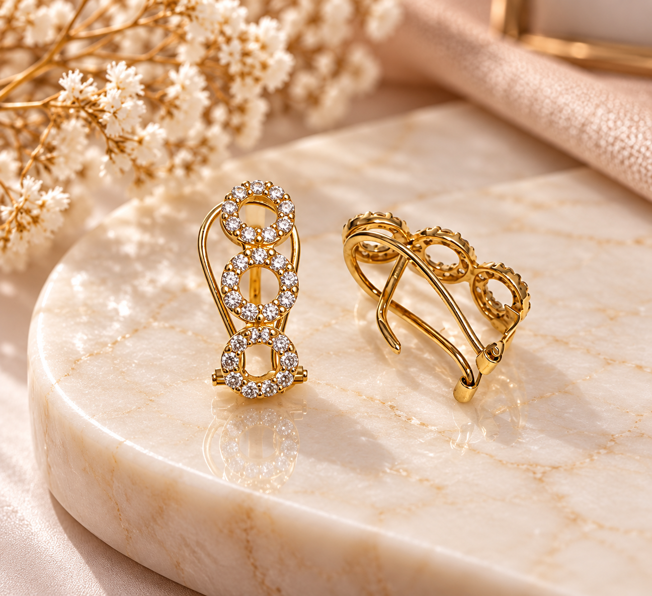 Brincos Ouro18Kt 3Aros Zirconias