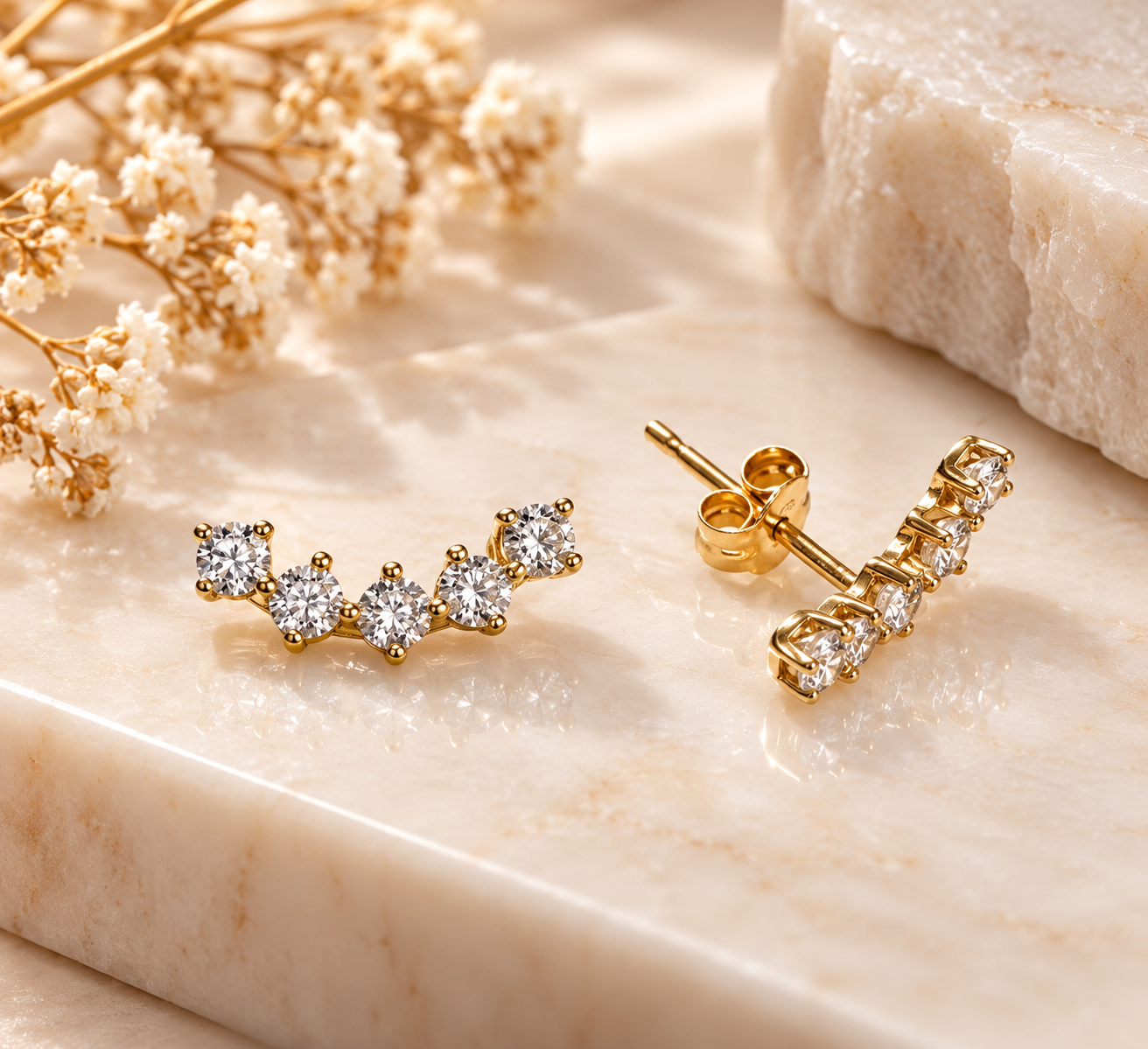 Brincos Ouro18Kt 5 Zirconias