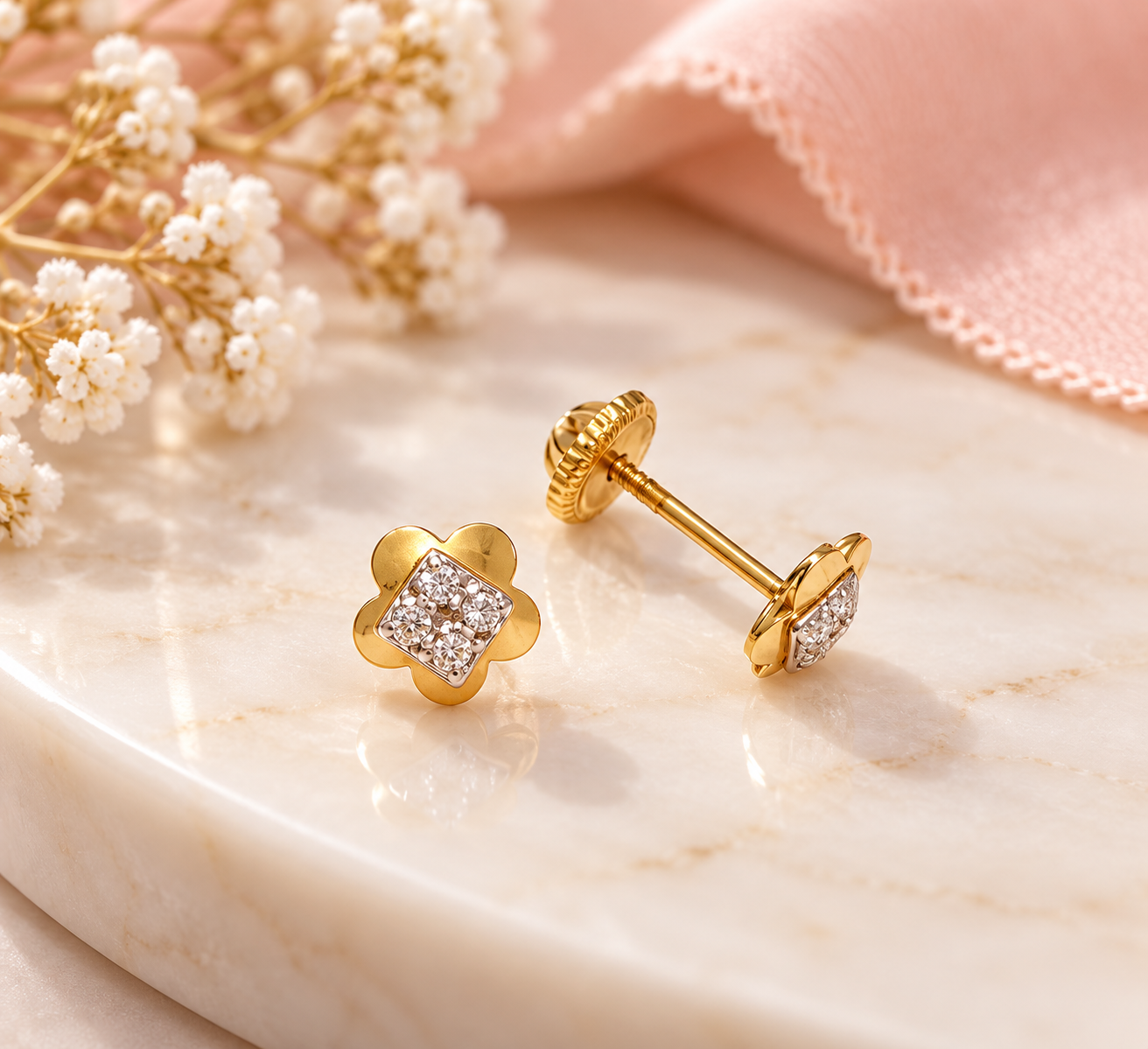 Brincos Ouro18Kt Flor Zirconias