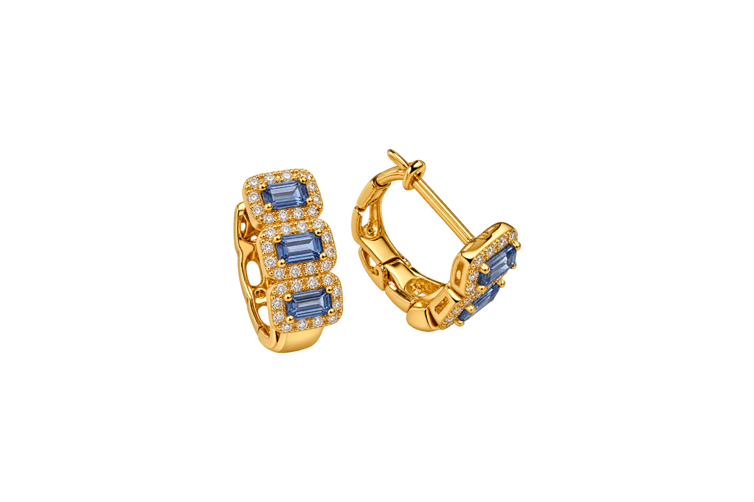 Brincos Ouro19.2Kt 6Safiras 1.2cts + Diamantes 0.34cts
