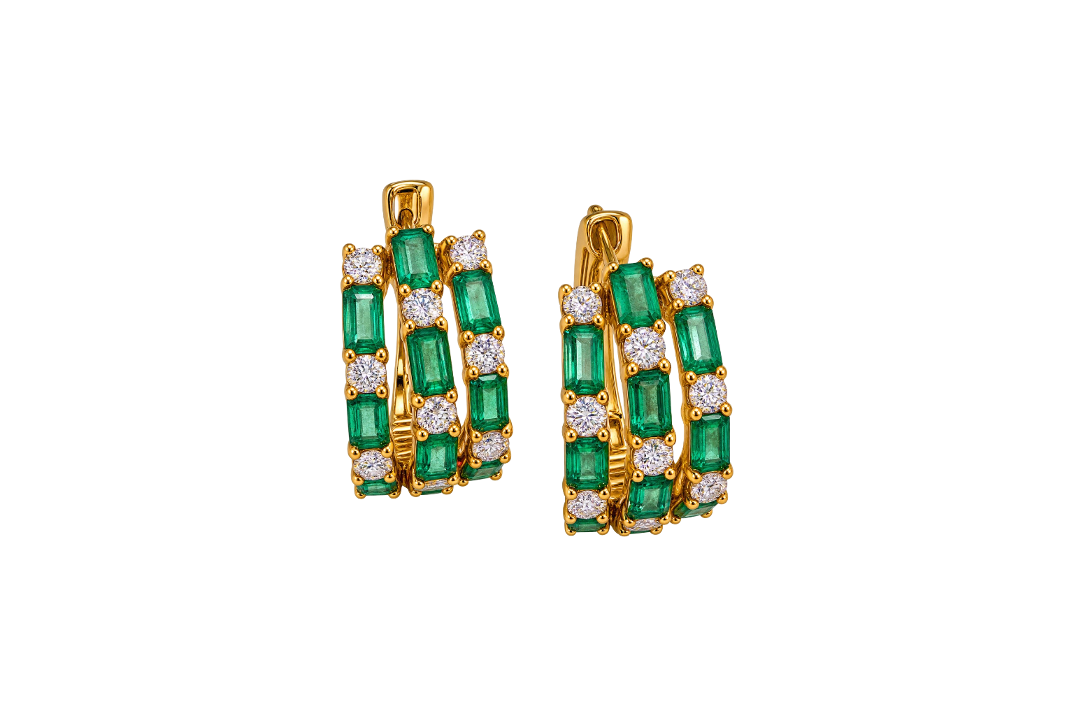 Brincos Ouro19.2Kt Esmeraldas 2.56cts + Diamantes 0.7cts