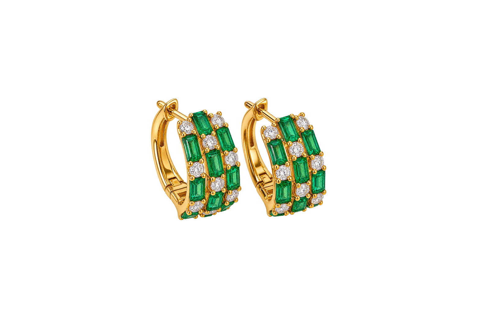 Brincos Ouro19.2Kt Esmeraldas 2.56cts + Diamantes 0.7cts1