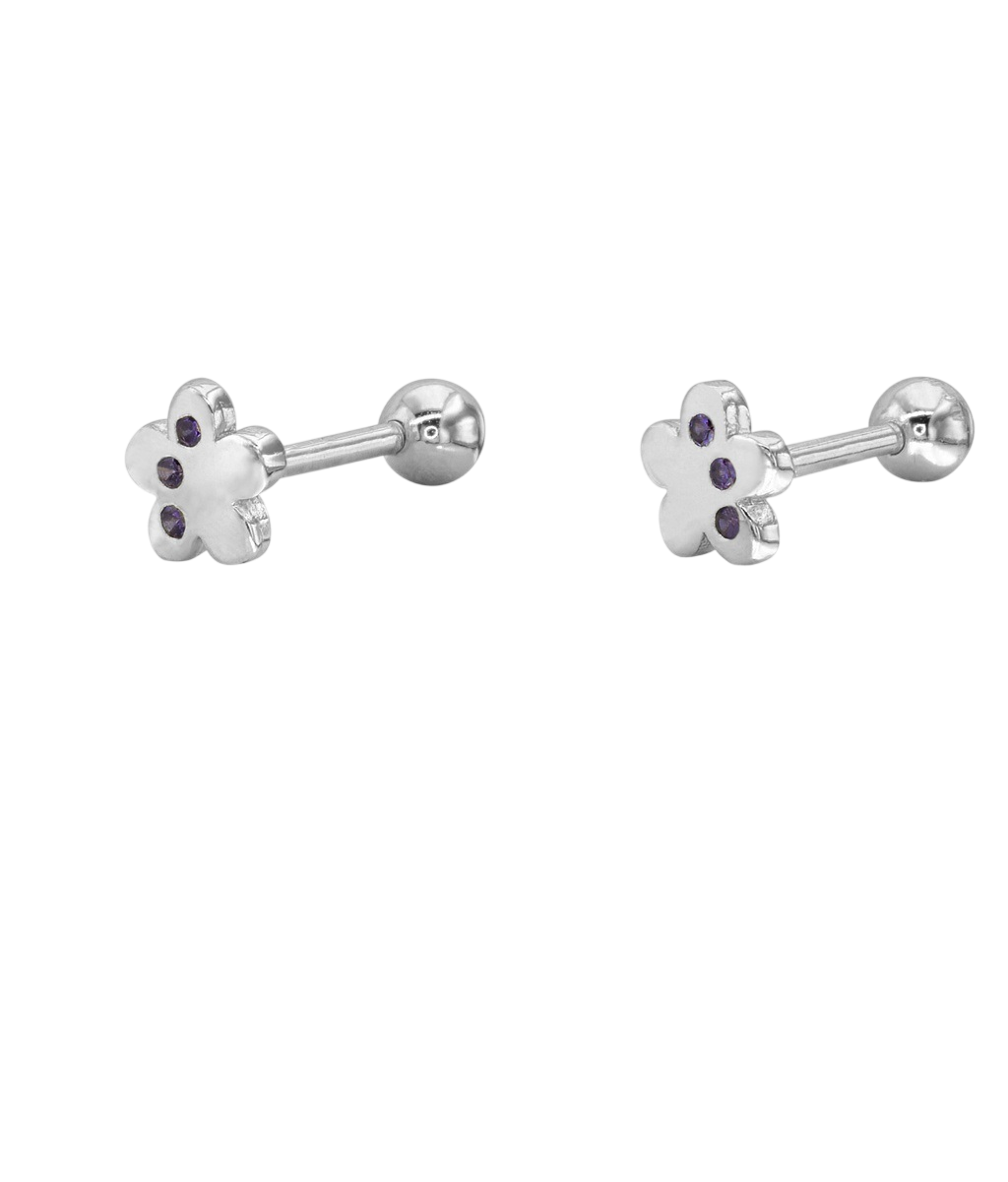 Brincos Prata 925 Flor Pedras Violeta