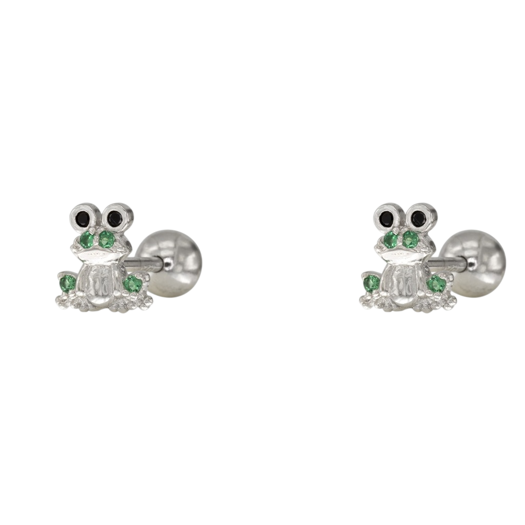 Brincos Prata 925 Sapo Zirconias Verdes