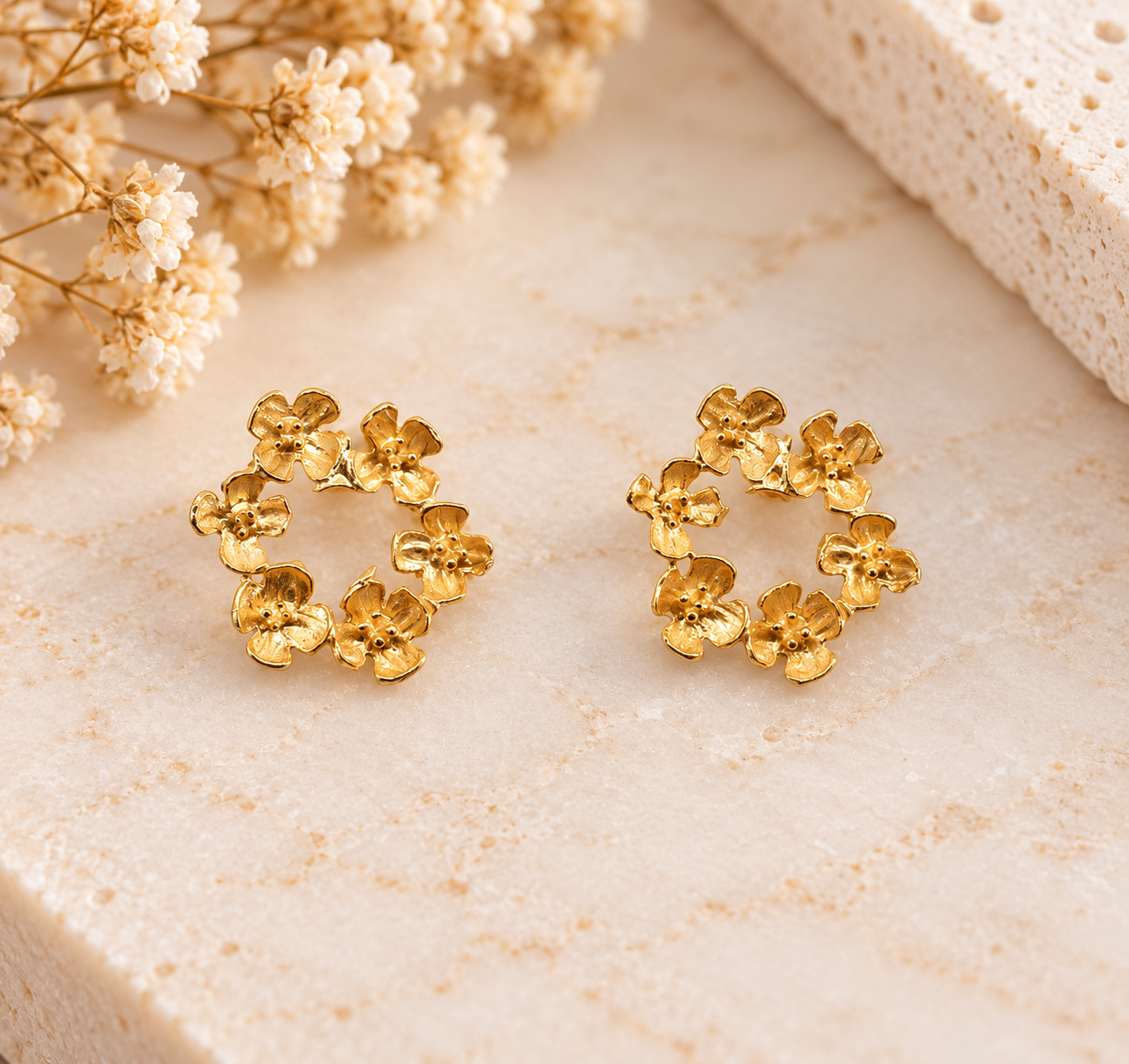 Brincos Prata Dourada 925‰ Aro 6 Flores