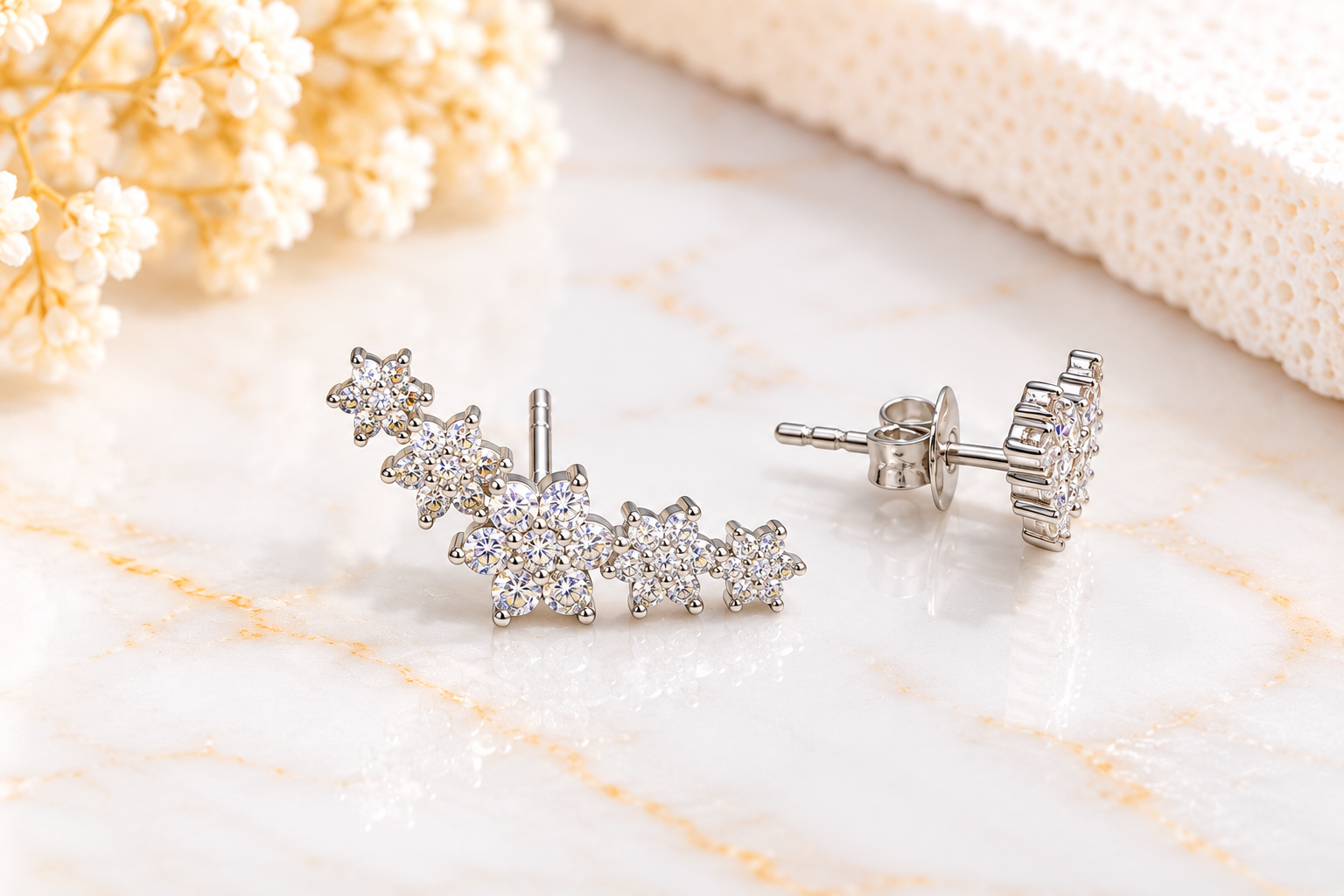 Brincos Prata925 5Flores Zirconias