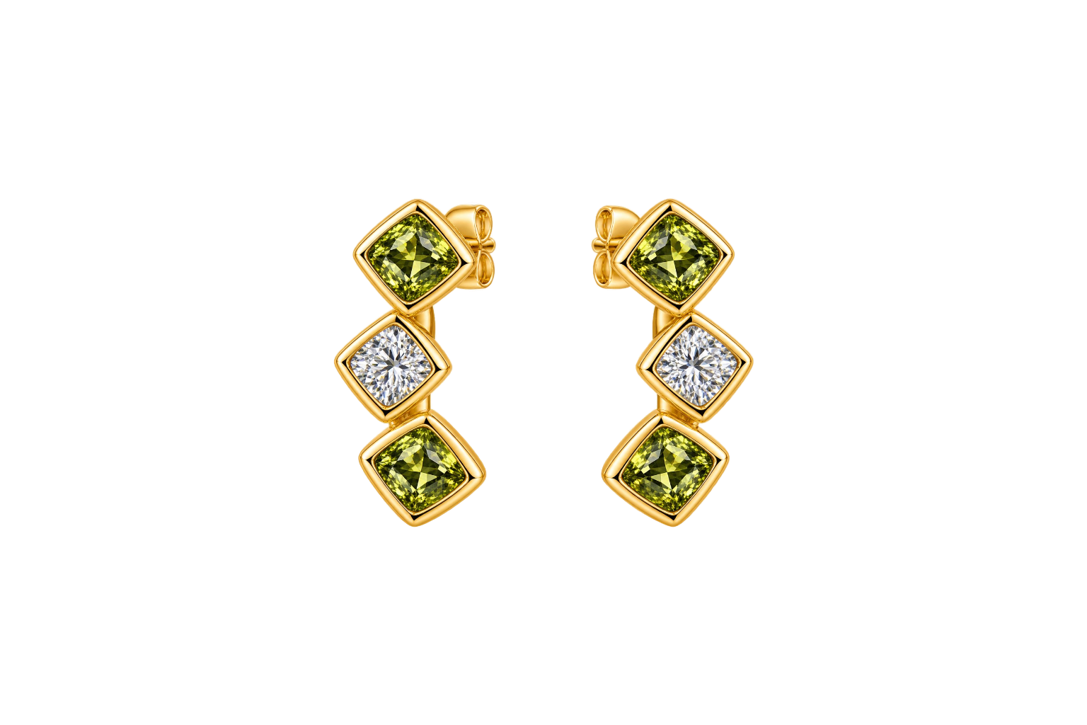 Brincos PrataDourada925 EC 3Zirconias Verde