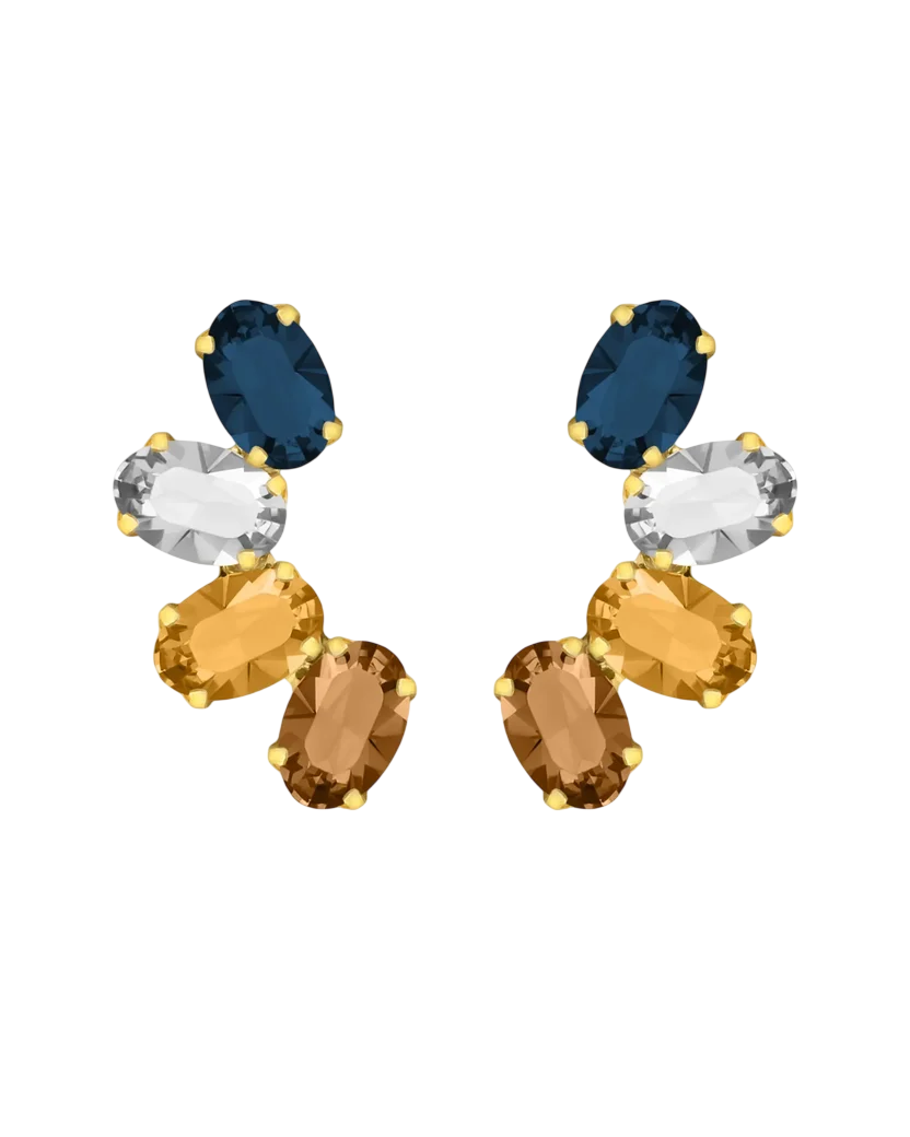 Brincos PrataDourada925 V.Cruz Cristais Swarovski Botón Eternal..