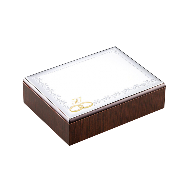 Caixa Madeira Flores 50Anos 21x16cm PVD Prateado