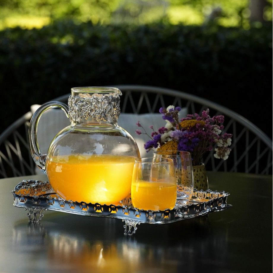 Caneca Uvas Vidro + BanhoPrata Topazio.