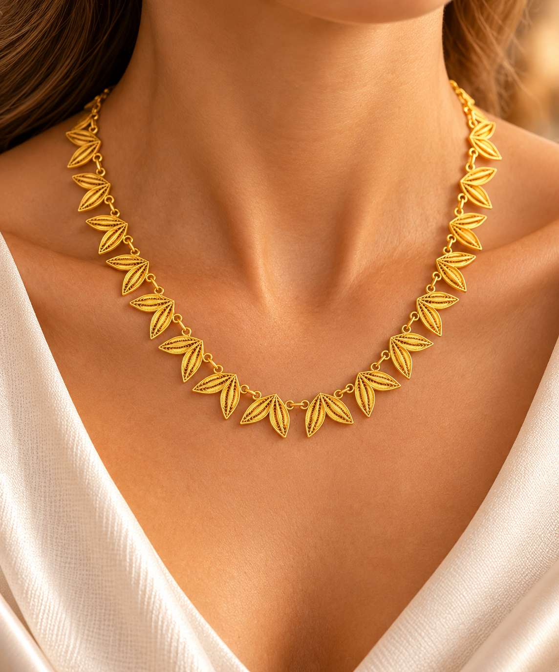 Colar Dourado de Folhas Delicadas