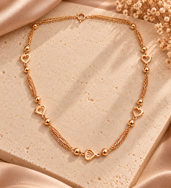 Colar Corações e Bolas Ouro 19,2Kt