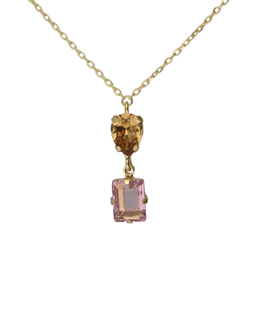 Colar Prata Dourada 925 Cristal Rosa Amarelo Swarovski.
