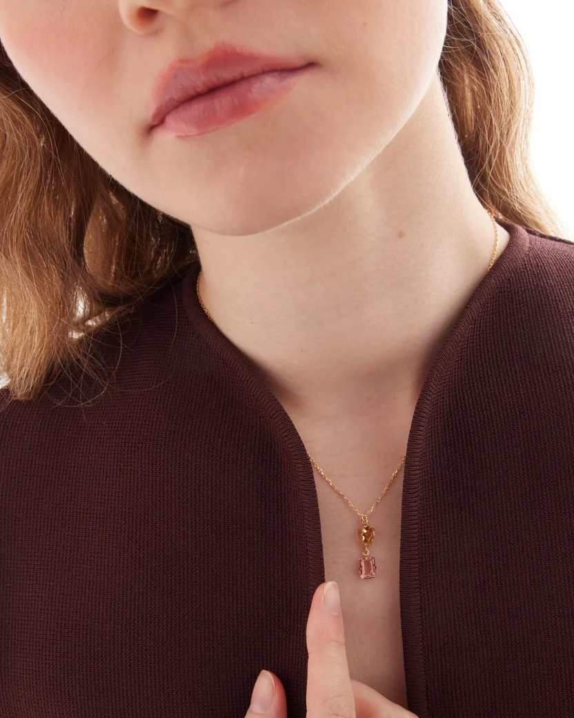 Colar Prata Dourada 925 Cristal Rosa Amarelo Swarovski..